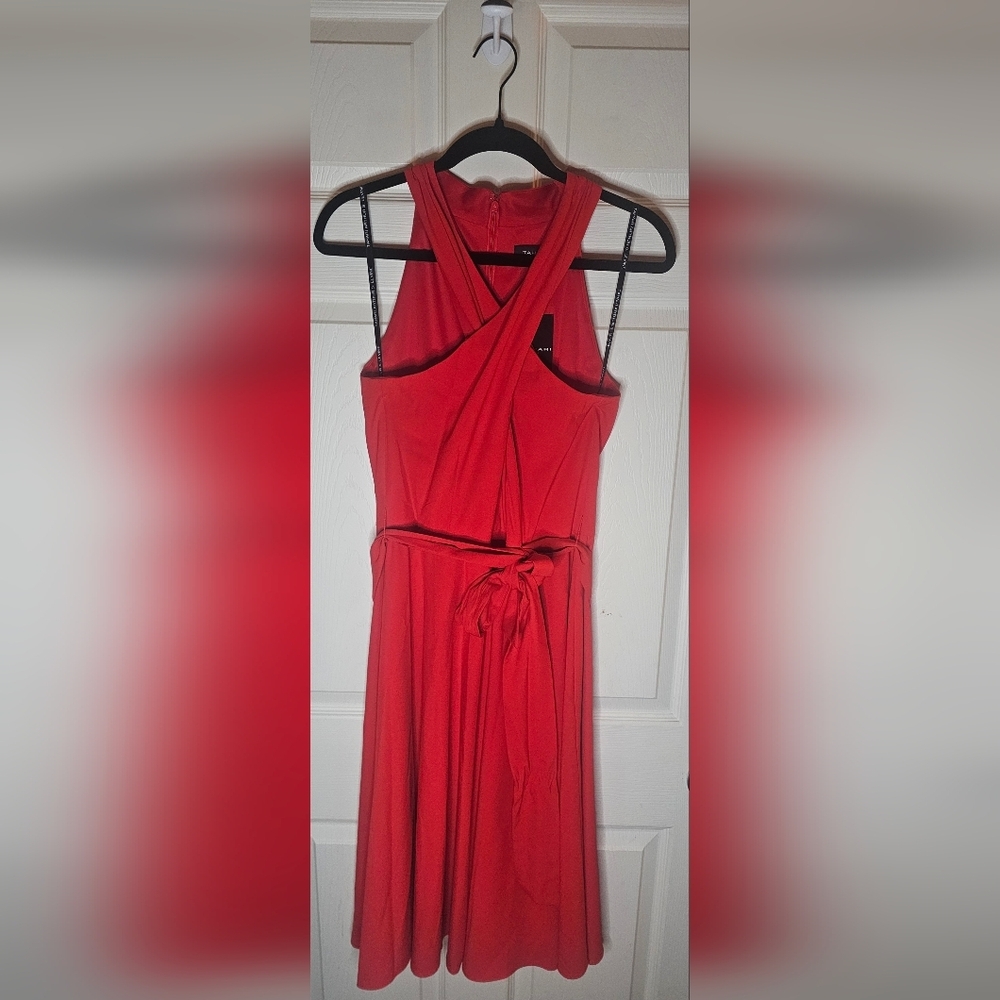 NWT Tahari ASL Red Crisscross Halter Fit & Flare Midi Dress Size 10